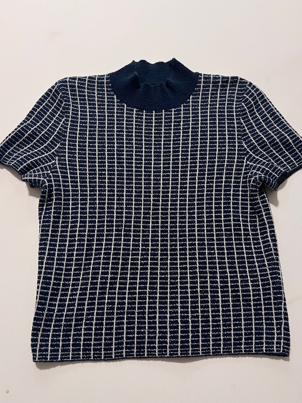 Maeve grid pattern high neck short sleeve top